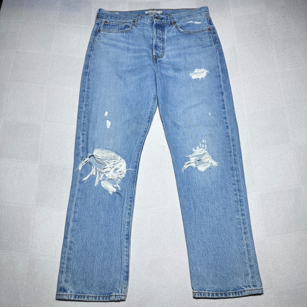 Levi's Wedgie Straight Jeans Womens 30 Distressed High Rise Light Wash Denim